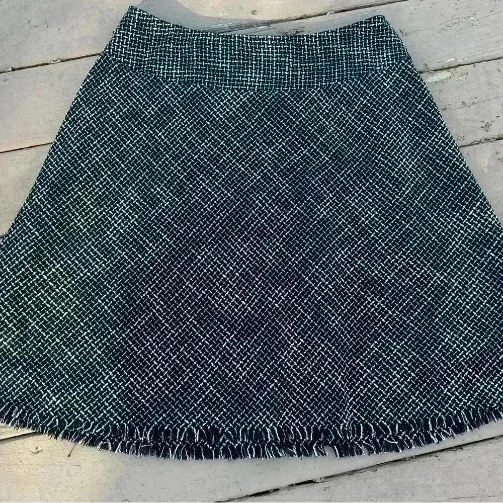 Coldwater Creek A-Line Skirt tweed black lined fringe Office Church Large